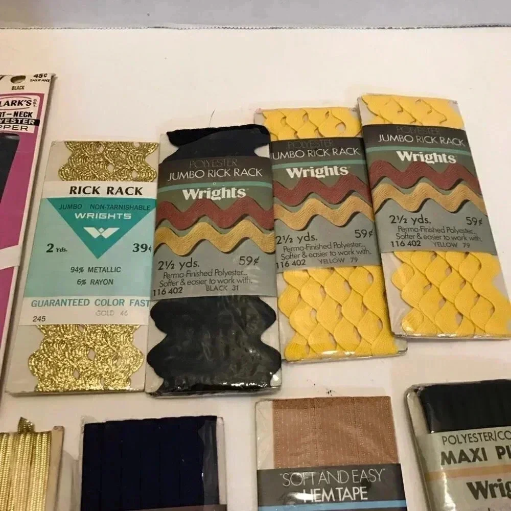 NEW Vintage Lot Ric Rick Rack Edging Zig Zag Trim Wrights Edge Tape Zippers Lot